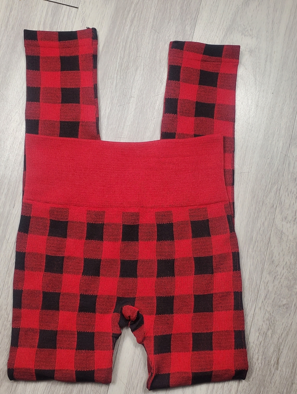 MUK LUKS Women's Fleece Lined Leggings S/M Red & Black Plaid Buffalo Check - Picture 4 of 10